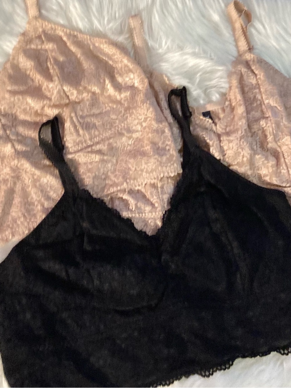 Three Torrid Women's Lace Camisole Bralette - Black and Blush